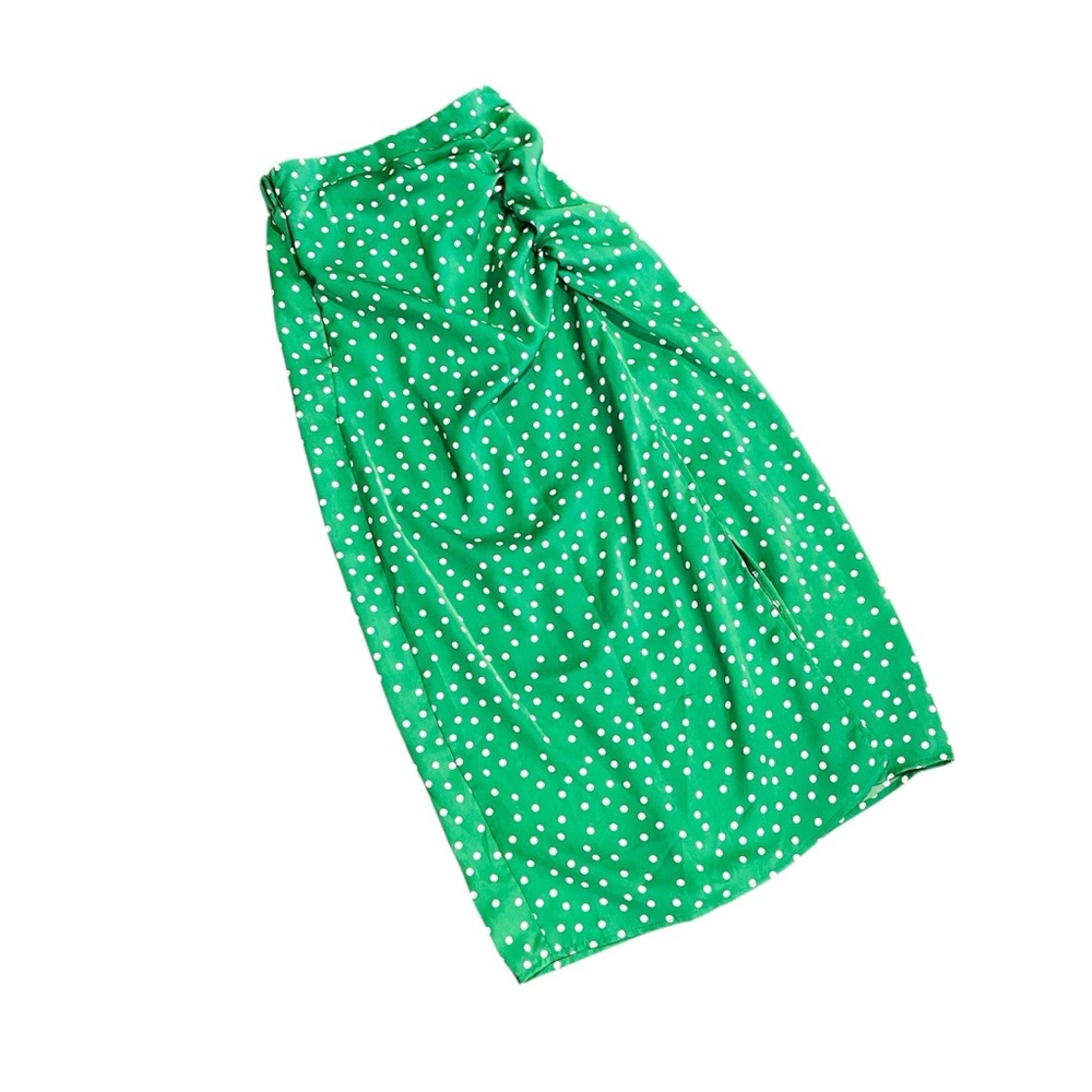AX Paris Green and White Polka Dot Slit Skirt